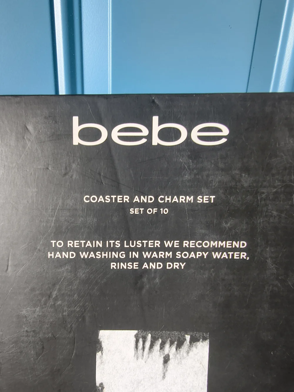 bebe Iridescent Blue Card Case with Multicolor Crystal Hoop Earrings